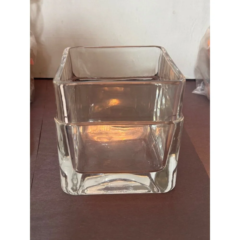 Square Thick Clear Glass Covered Storage Jar With Brushed Silver Lid